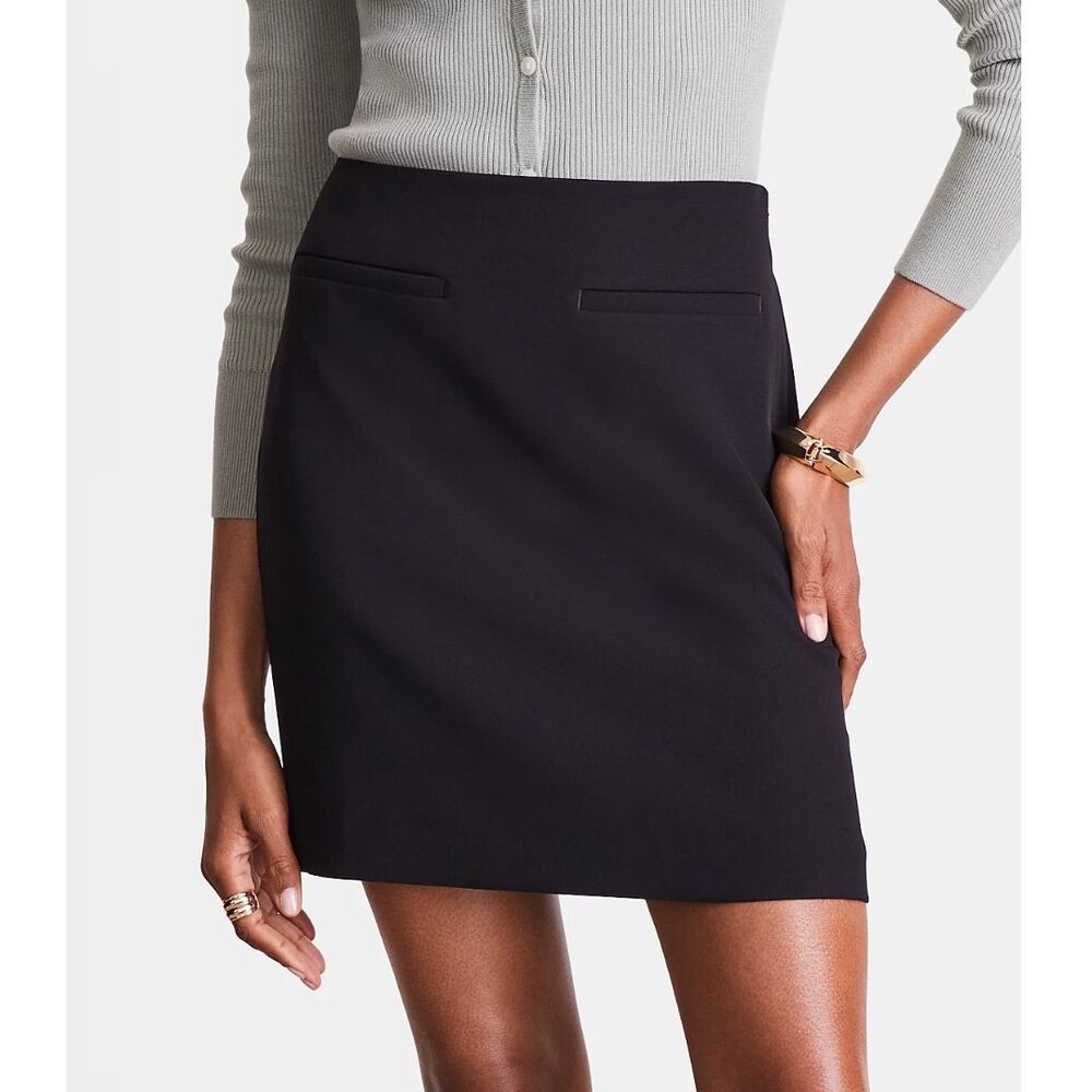 Loft Black Crepe Drape Mini Skirt Size 12 New